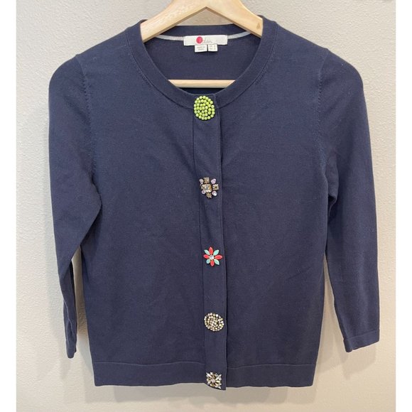 Boden Embellished Jewel Button Up Cardigan Size 2 Navy Blue Sweater - Picture 3 of 9